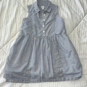 Gap girls size 5T. Sleeveless collared dress.  Gold white and blue stripes